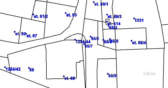 Parcela st. 65/7 v KÚ Krásná Hora nad Vltavou, Katastrální mapa