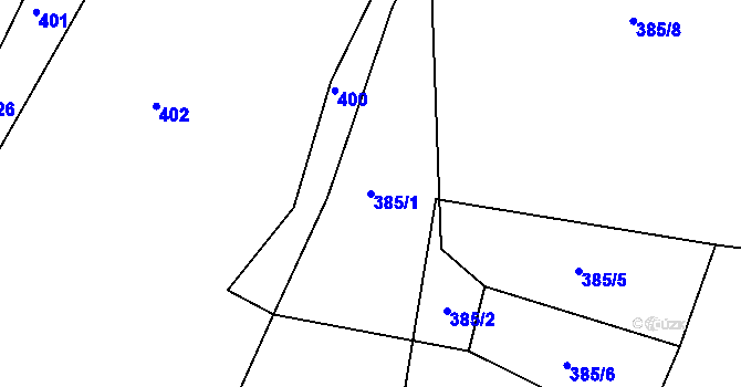 Parcela st. 385/1 v KÚ Plešiště, Katastrální mapa