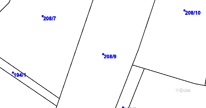 Parcela st. 208/9 v KÚ Plešiště, Katastrální mapa