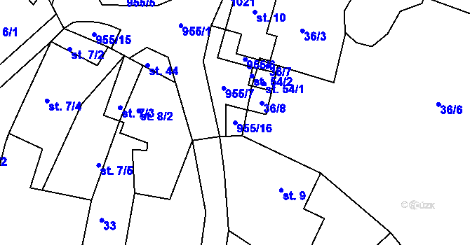 Parcela st. 955/16 v KÚ Vletice, Katastrální mapa