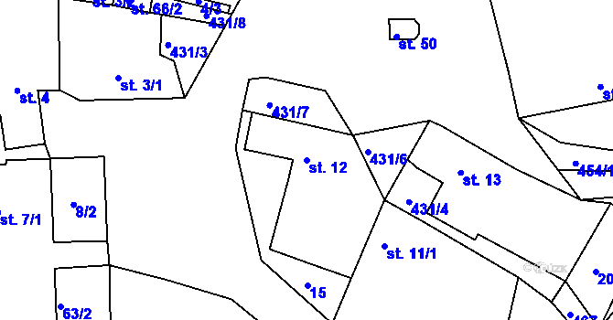 Parcela st. 12 v KÚ Zhoř nad Vltavou, Katastrální mapa