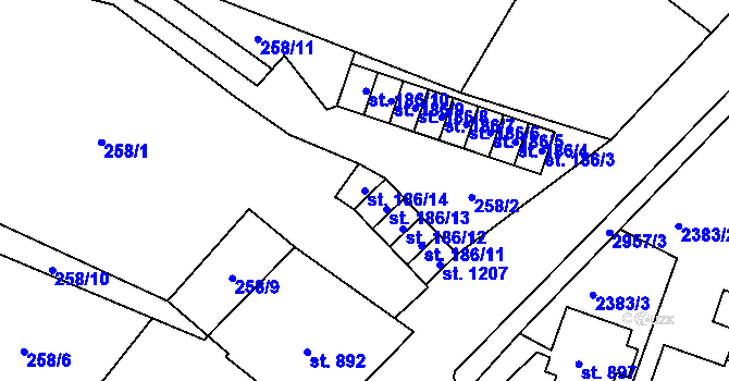 Parcela st. 186/14 v KÚ Krásná Lípa, Katastrální mapa