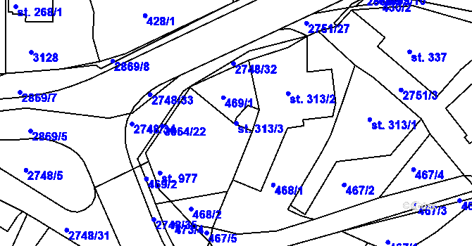 Parcela st. 313/3 v KÚ Krásná Lípa, Katastrální mapa