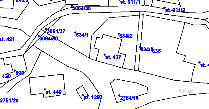 Parcela st. 437 v KÚ Krásná Lípa, Katastrální mapa