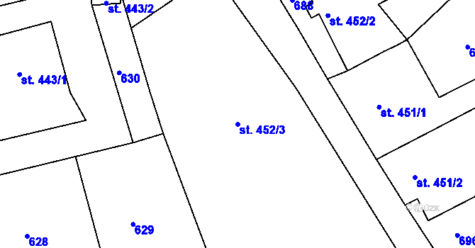 Parcela st. 452/3 v KÚ Krásná Lípa, Katastrální mapa