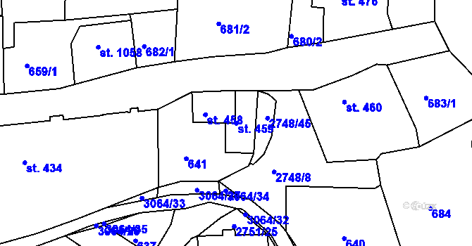 Parcela st. 459 v KÚ Krásná Lípa, Katastrální mapa