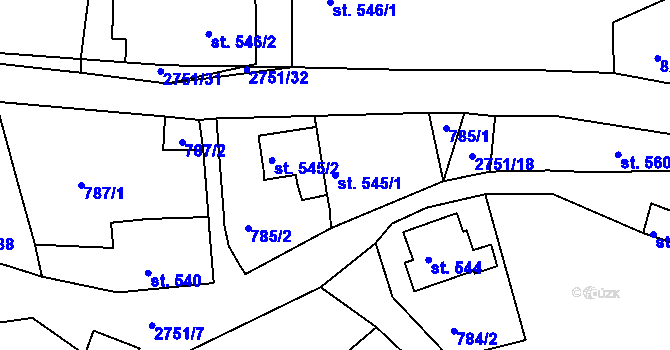 Parcela st. 545/1 v KÚ Krásná Lípa, Katastrální mapa