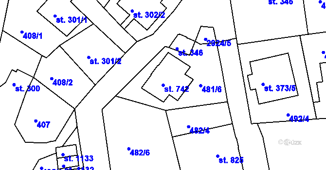 Parcela st. 742 v KÚ Krásná Lípa, Katastrální mapa