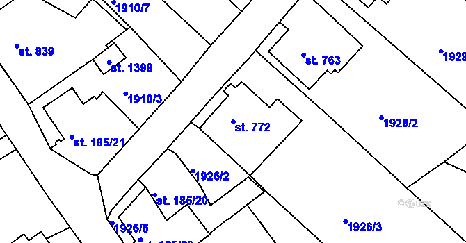 Parcela st. 772 v KÚ Krásná Lípa, Katastrální mapa