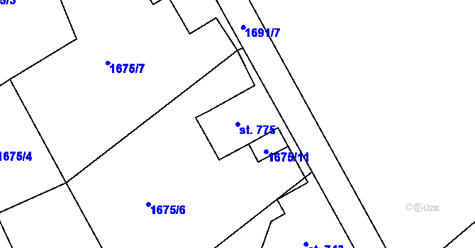 Parcela st. 775 v KÚ Krásná Lípa, Katastrální mapa
