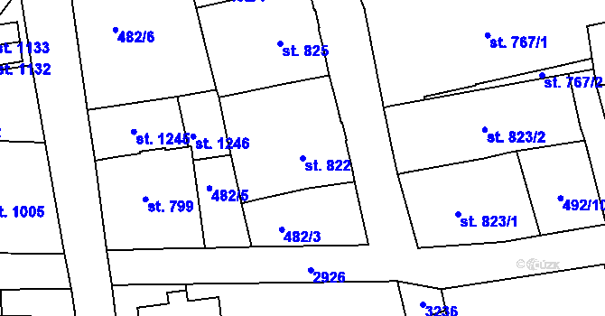 Parcela st. 822 v KÚ Krásná Lípa, Katastrální mapa