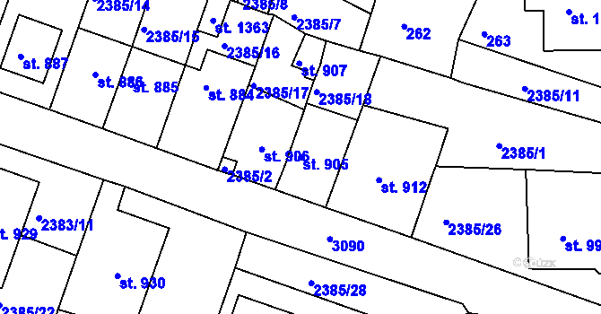 Parcela st. 905 v KÚ Krásná Lípa, Katastrální mapa