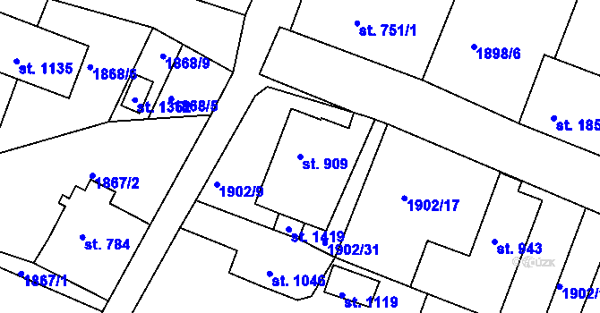 Parcela st. 909 v KÚ Krásná Lípa, Katastrální mapa