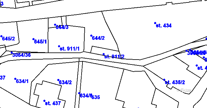 Parcela st. 911/2 v KÚ Krásná Lípa, Katastrální mapa
