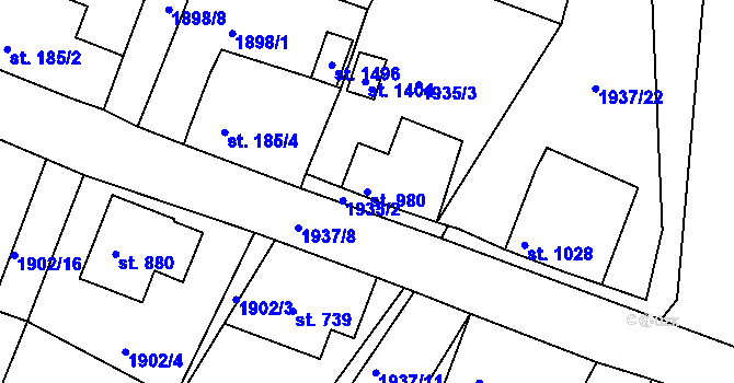 Parcela st. 980 v KÚ Krásná Lípa, Katastrální mapa