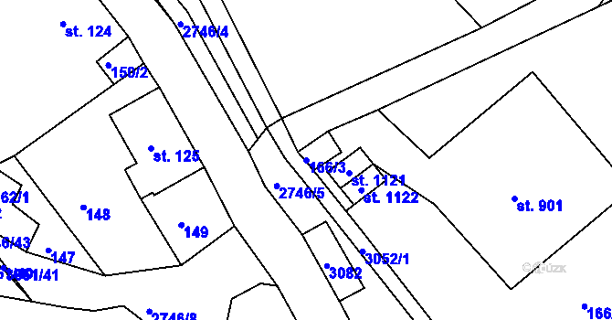 Parcela st. 166/3 v KÚ Krásná Lípa, Katastrální mapa