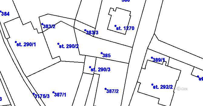 Parcela st. 385 v KÚ Krásná Lípa, Katastrální mapa
