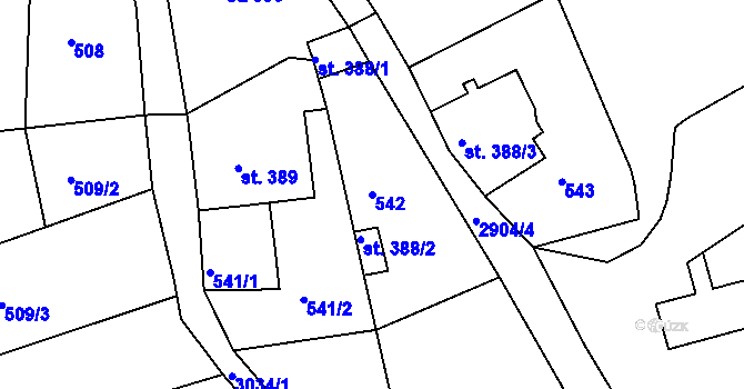Parcela st. 542 v KÚ Krásná Lípa, Katastrální mapa