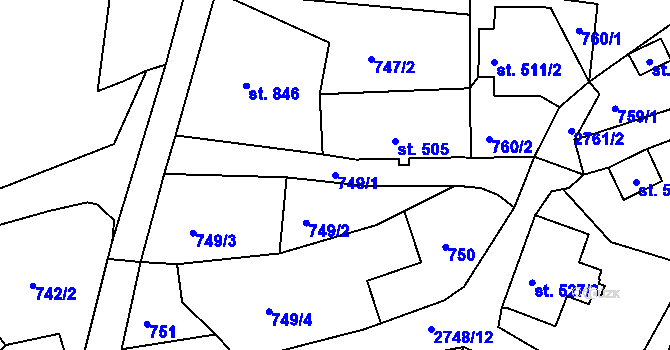 Parcela st. 749/1 v KÚ Krásná Lípa, Katastrální mapa