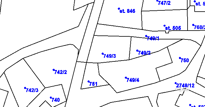 Parcela st. 749/3 v KÚ Krásná Lípa, Katastrální mapa