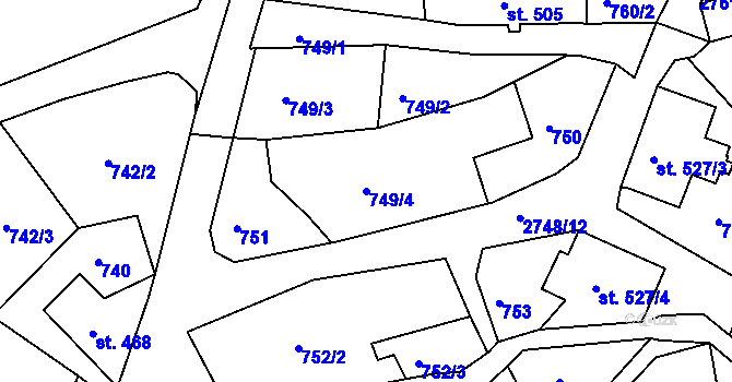 Parcela st. 749/4 v KÚ Krásná Lípa, Katastrální mapa