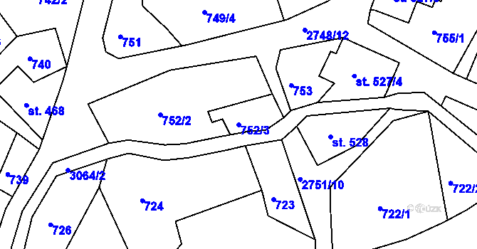 Parcela st. 752/3 v KÚ Krásná Lípa, Katastrální mapa