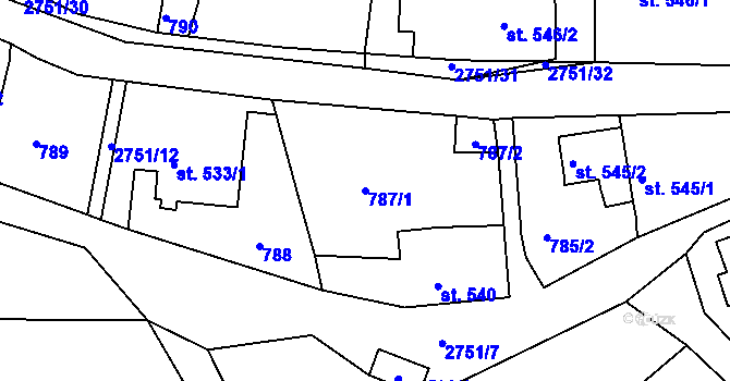 Parcela st. 787/1 v KÚ Krásná Lípa, Katastrální mapa