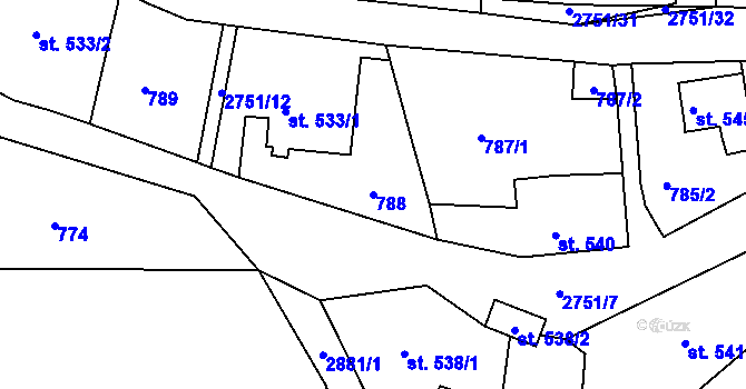 Parcela st. 788 v KÚ Krásná Lípa, Katastrální mapa