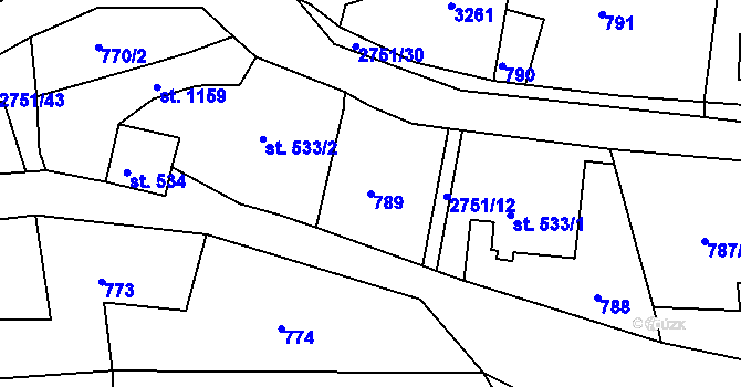 Parcela st. 789 v KÚ Krásná Lípa, Katastrální mapa