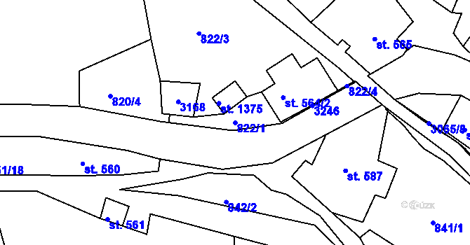 Parcela st. 822/1 v KÚ Krásná Lípa, Katastrální mapa