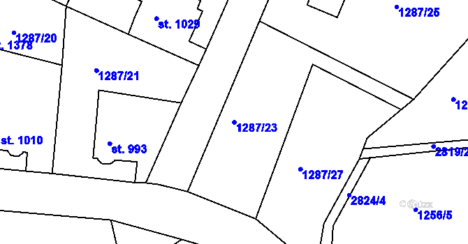 Parcela st. 1287/23 v KÚ Krásná Lípa, Katastrální mapa