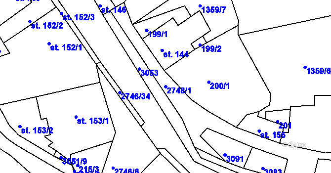 Parcela st. 2748/1 v KÚ Krásná Lípa, Katastrální mapa