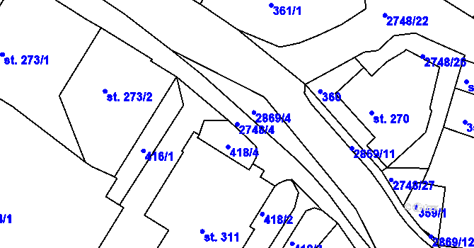 Parcela st. 2748/4 v KÚ Krásná Lípa, Katastrální mapa