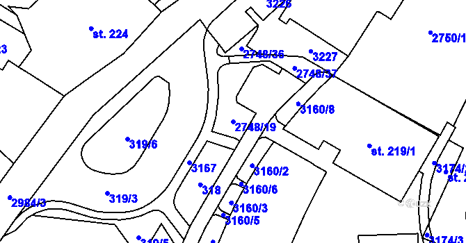Parcela st. 2748/19 v KÚ Krásná Lípa, Katastrální mapa