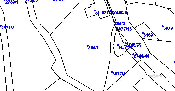 Parcela st. 855/1 v KÚ Krásná Lípa, Katastrální mapa