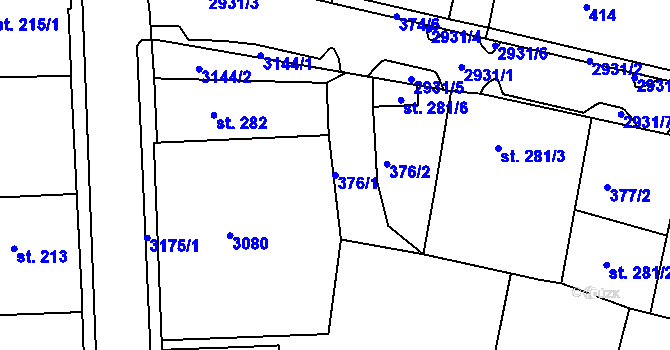 Parcela st. 376/1 v KÚ Krásná Lípa, Katastrální mapa