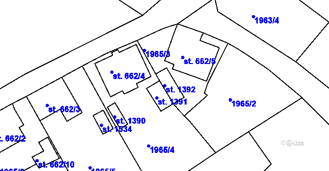 Parcela st. 1392 v KÚ Krásná Lípa, Katastrální mapa