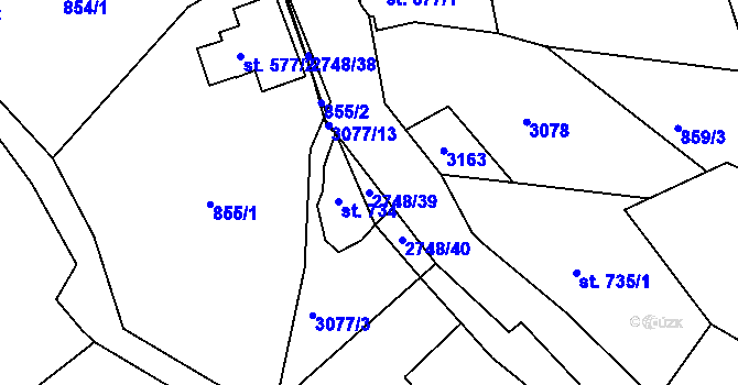 Parcela st. 2748/39 v KÚ Krásná Lípa, Katastrální mapa