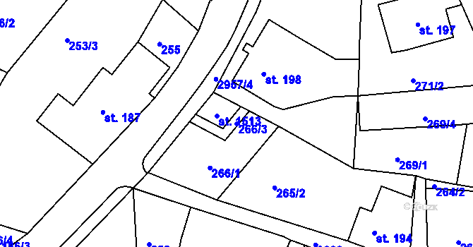 Parcela st. 266/3 v KÚ Krásná Lípa, Katastrální mapa