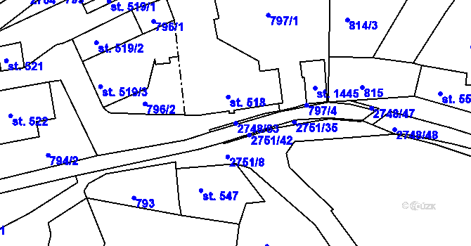 Parcela st. 2748/63 v KÚ Krásná Lípa, Katastrální mapa