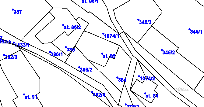 Parcela st. 85 v KÚ Krásný Buk, Katastrální mapa