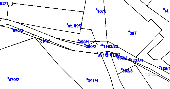 Parcela st. 390/2 v KÚ Krásný Buk, Katastrální mapa