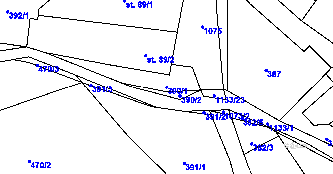 Parcela st. 390/1 v KÚ Krásný Buk, Katastrální mapa