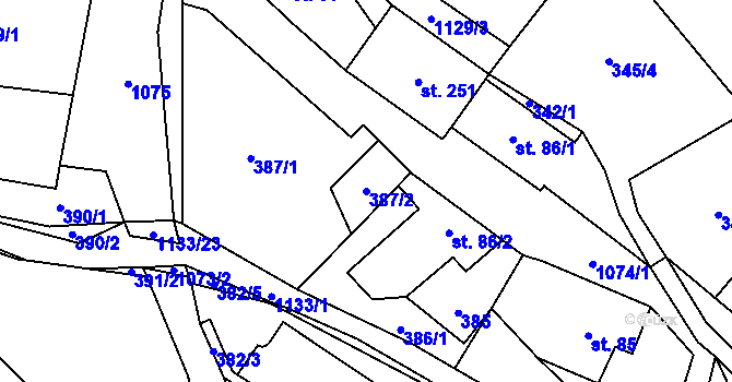 Parcela st. 387/2 v KÚ Krásný Buk, Katastrální mapa