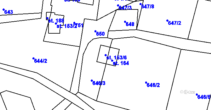 Parcela st. 153/6 v KÚ Kyjov u Krásné Lípy, Katastrální mapa