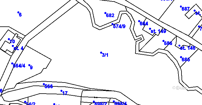 Parcela st. 3/1 v KÚ Kyjov u Krásné Lípy, Katastrální mapa