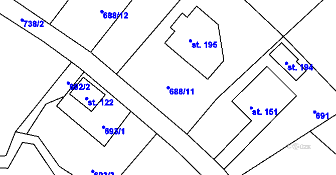 Parcela st. 688/11 v KÚ Kyjov u Krásné Lípy, Katastrální mapa