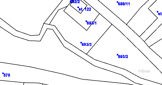 Parcela st. 693/3 v KÚ Kyjov u Krásné Lípy, Katastrální mapa