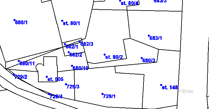 Parcela st. 80/2 v KÚ Krásná Studánka, Katastrální mapa