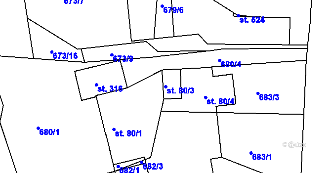 Parcela st. 80/3 v KÚ Krásná Studánka, Katastrální mapa